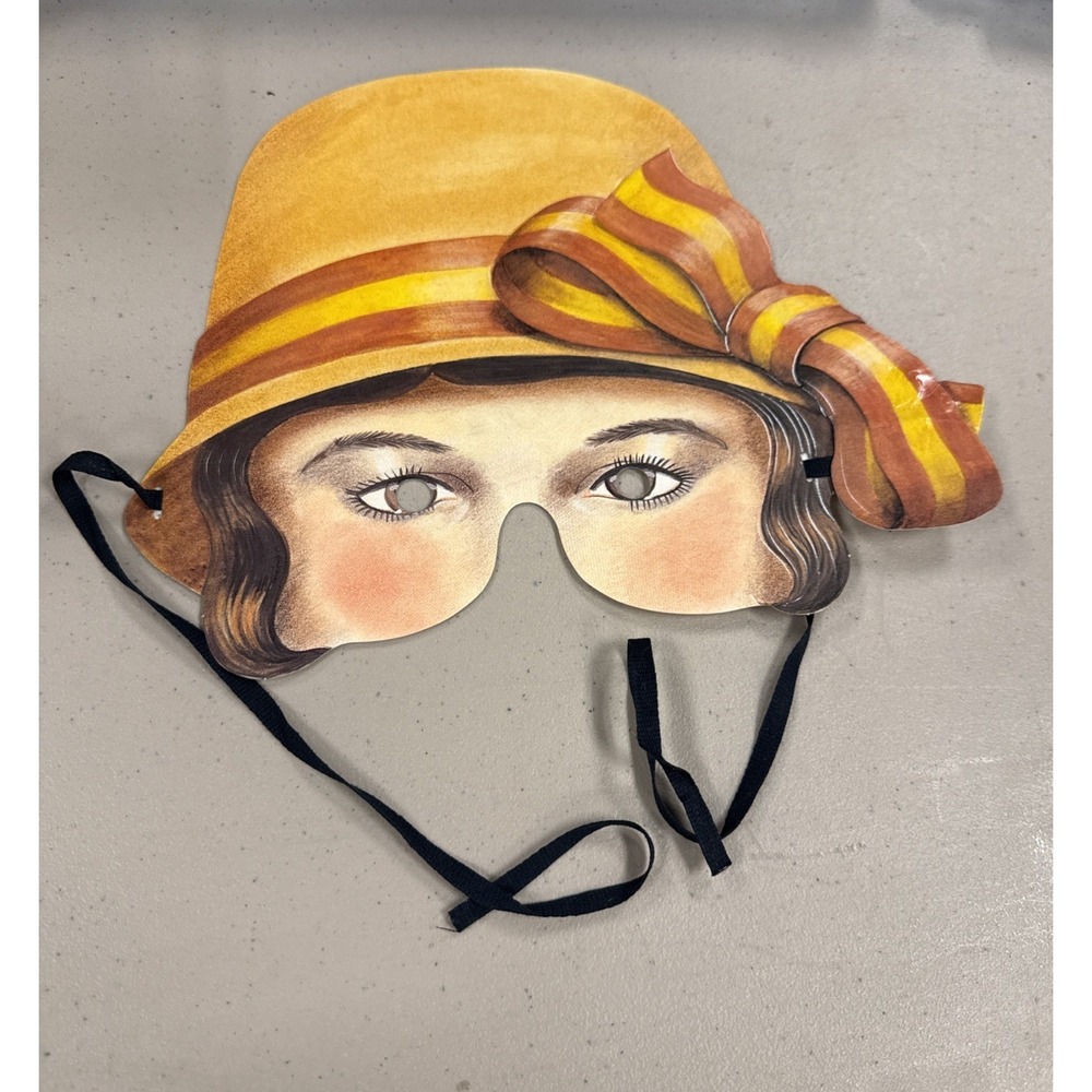 Vintage Paper Masters ROARING TWENTIES Flapper Mask ENGLAND Lady Yellow  Hat